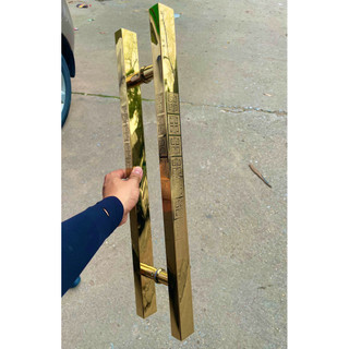Tay Nắm Cửa Vuông Vàng Chữ Vạn Inox Cao Cấp - Tay Nắm Cửa Thủy Lực Kính Cường Lực