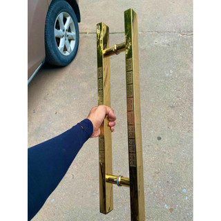 Tay Nắm Cửa Vuông Vàng Chữ Vạn Inox Cao Cấp - Tay Nắm Cửa Thủy Lực Kính Cường Lực