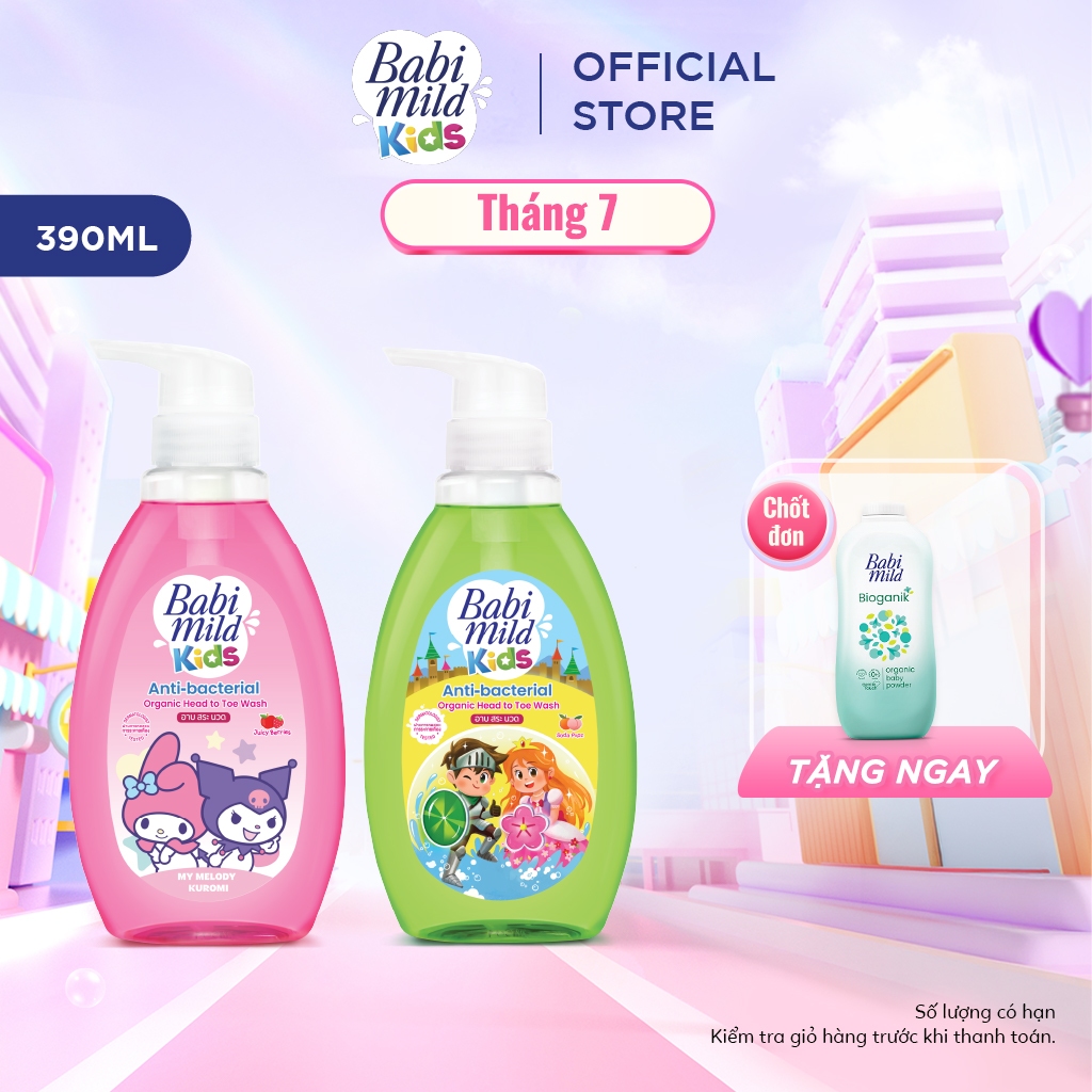 Sữa tắm gội toàn thân trẻ em Babi Mild Kids Juicy Berries 390ml