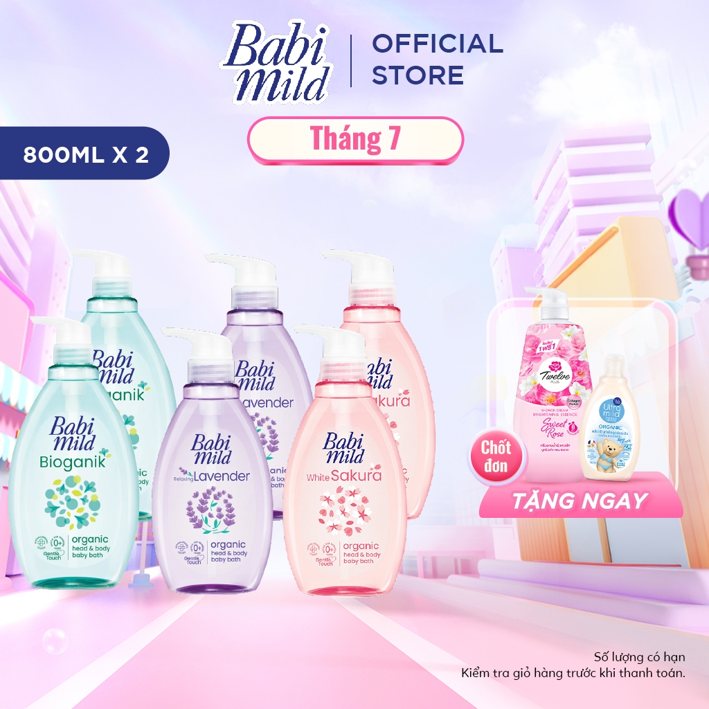 Combo 2 Sữa tắm gội toàn thân cho bé Babi Mild chai 800ml