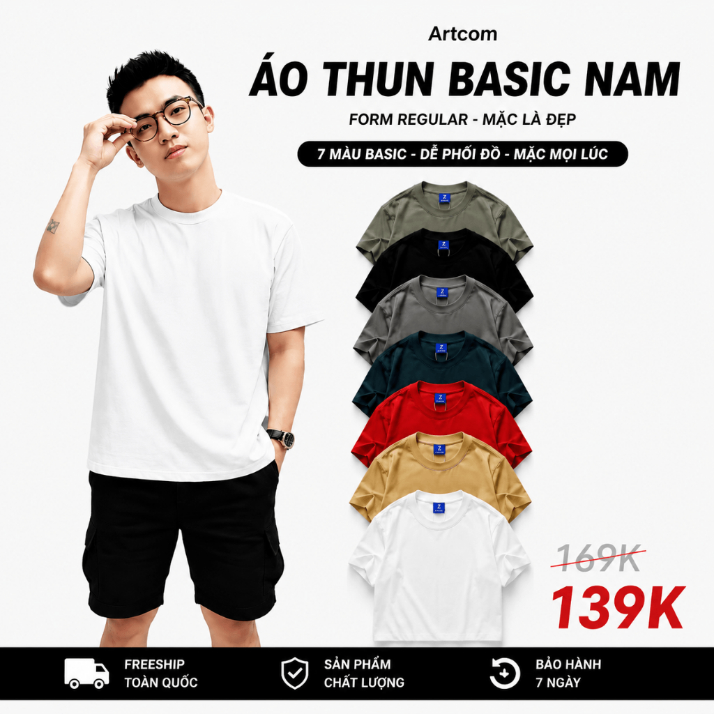 Áo Thun Trơn Nam Vải Cotton 4 Chiều 230GSM Artcom – Cotton Mềm Mịn, Form Regular, Co Giãn Thoáng Mát