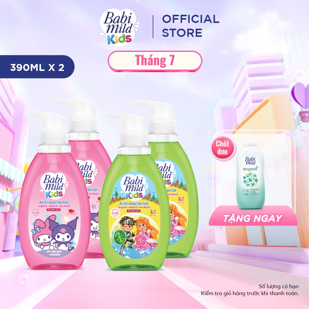 Combo 2 Sữa tắm gội toàn thân trẻ em Babi Mild Kids 390ML