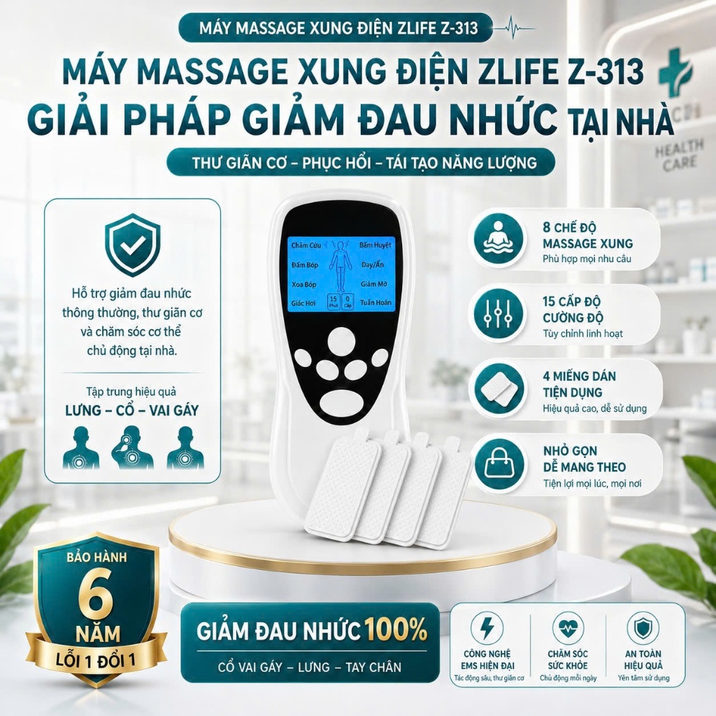 Máy Massage Cầm Tay Mini Z313 Xung Điện Trị Liệu Cổ Vai Gáy Kèm Miếng Dán Pin Sạc Tiện Lợi