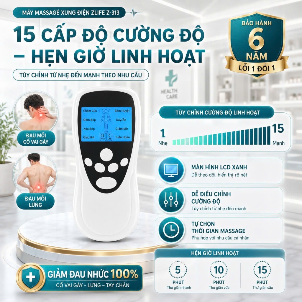 Máy Massage Cầm Tay Mini Z313 Xung Điện Trị Liệu Cổ Vai Gáy Kèm Miếng Dán Pin Sạc Tiện Lợi
