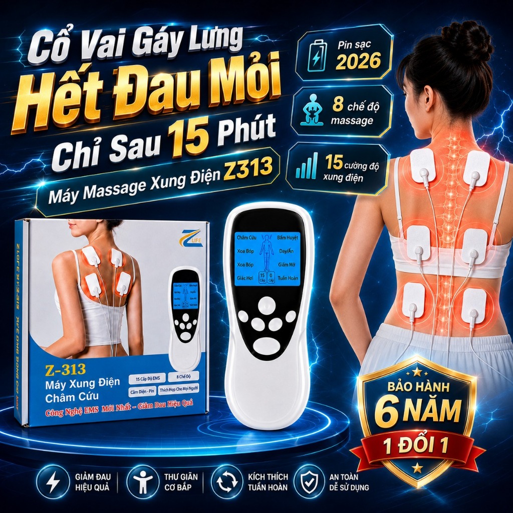 Máy Massage Cầm Tay Mini Z313 Xung Điện Trị Liệu Cổ Vai Gáy Kèm Miếng Dán Pin Sạc Tiện Lợi