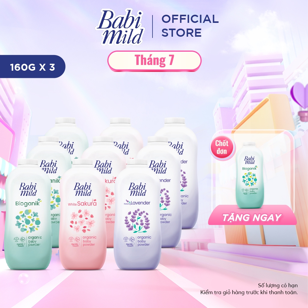 Combo 3 Phấn thơm Babi Mild 160Gx3