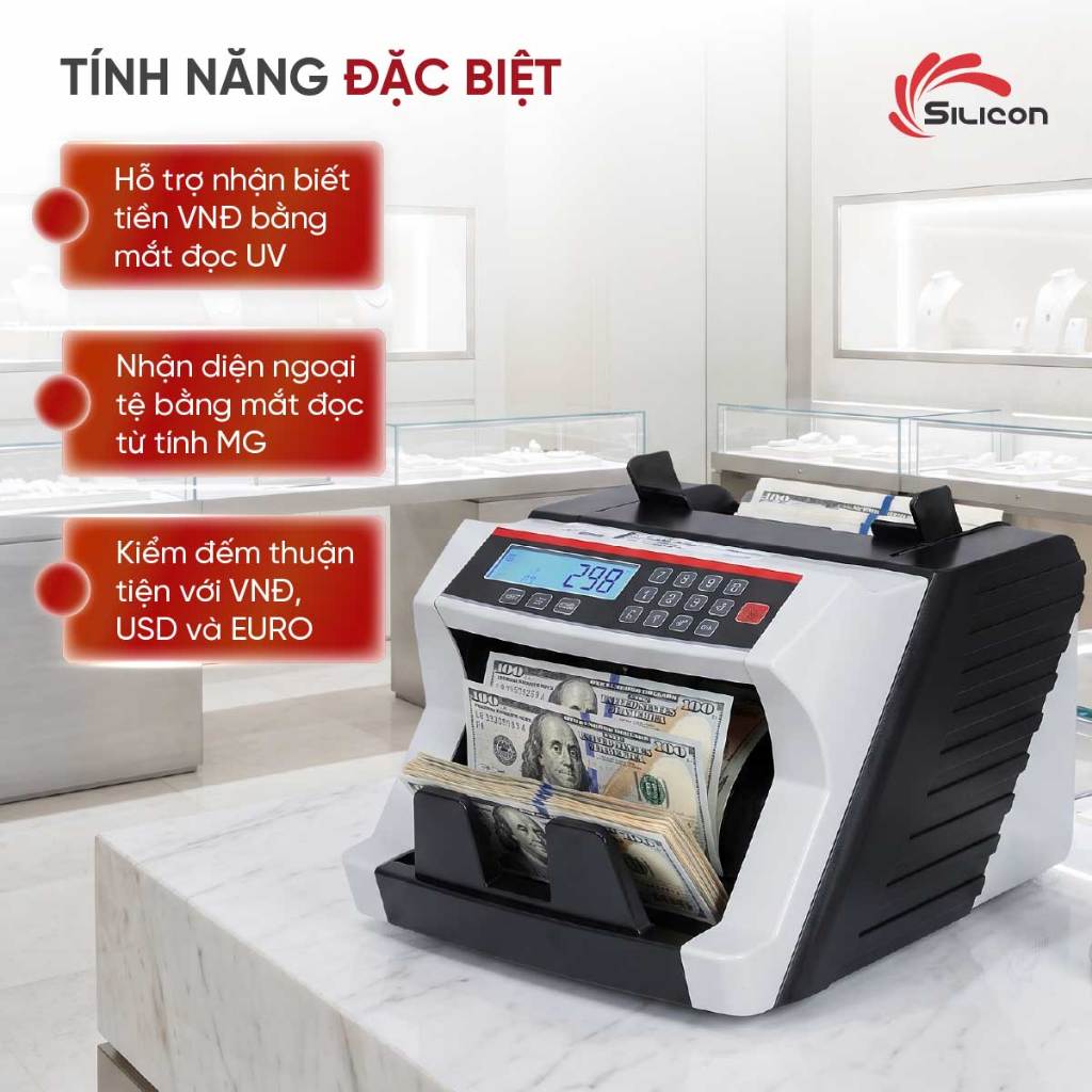Máy Đếm Tiền SIlicon Thế Hệ Mới MC-3300, đếm tiền tự động, đếm tiền giấy và polime, VNĐ, ngoại tệ, chính xác, bền bỉ