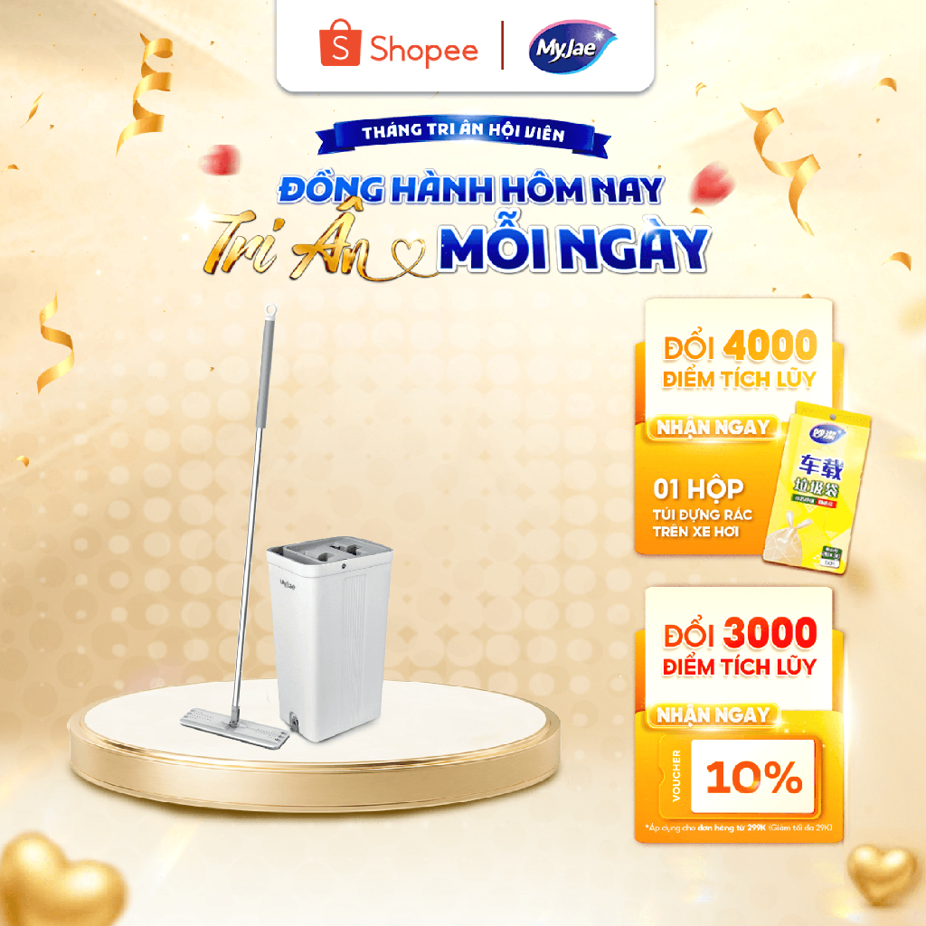 [Phiên bản nâng cấp] Bộ Lau Nhà MyJae Đài Loan Sợi Microfiber 2 Ngăn Tự Vắt Xoay 360 Độ