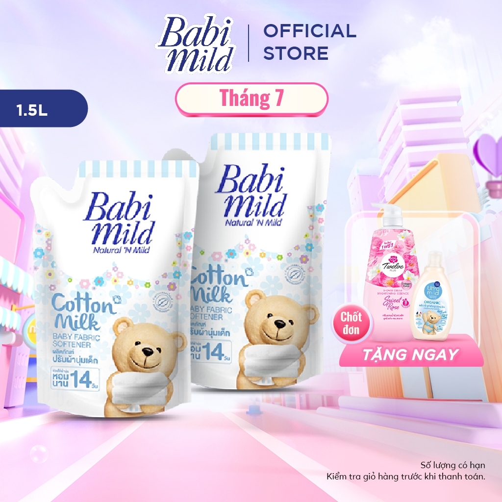 Combo 2 Túi Nước Xả Cho Bé Babi Mild Cotton Milk 1.5L