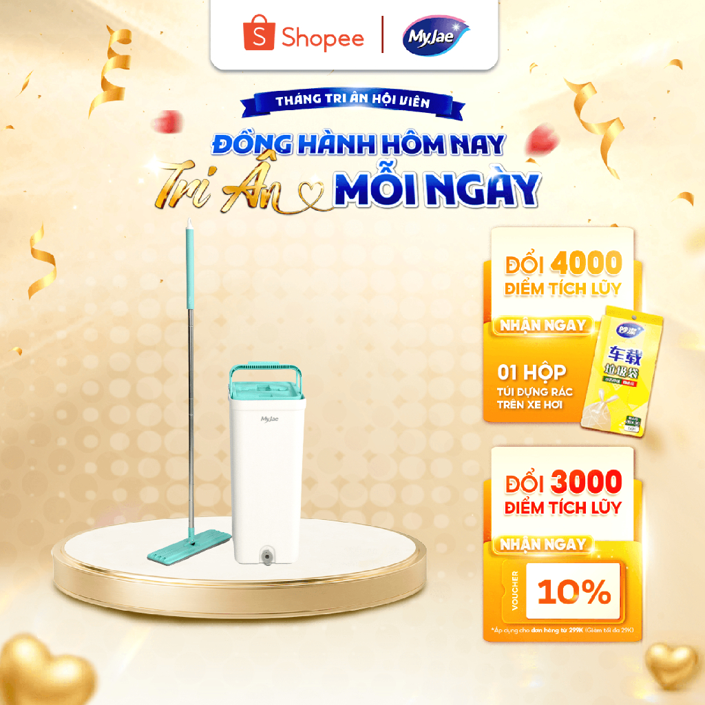 [KOL LIVE T7] Bộ lau nhà MyJae thông minh Maxi 360 độ sợi Fiber lau sạch, nhanh khô gấp 2 lần 125cm