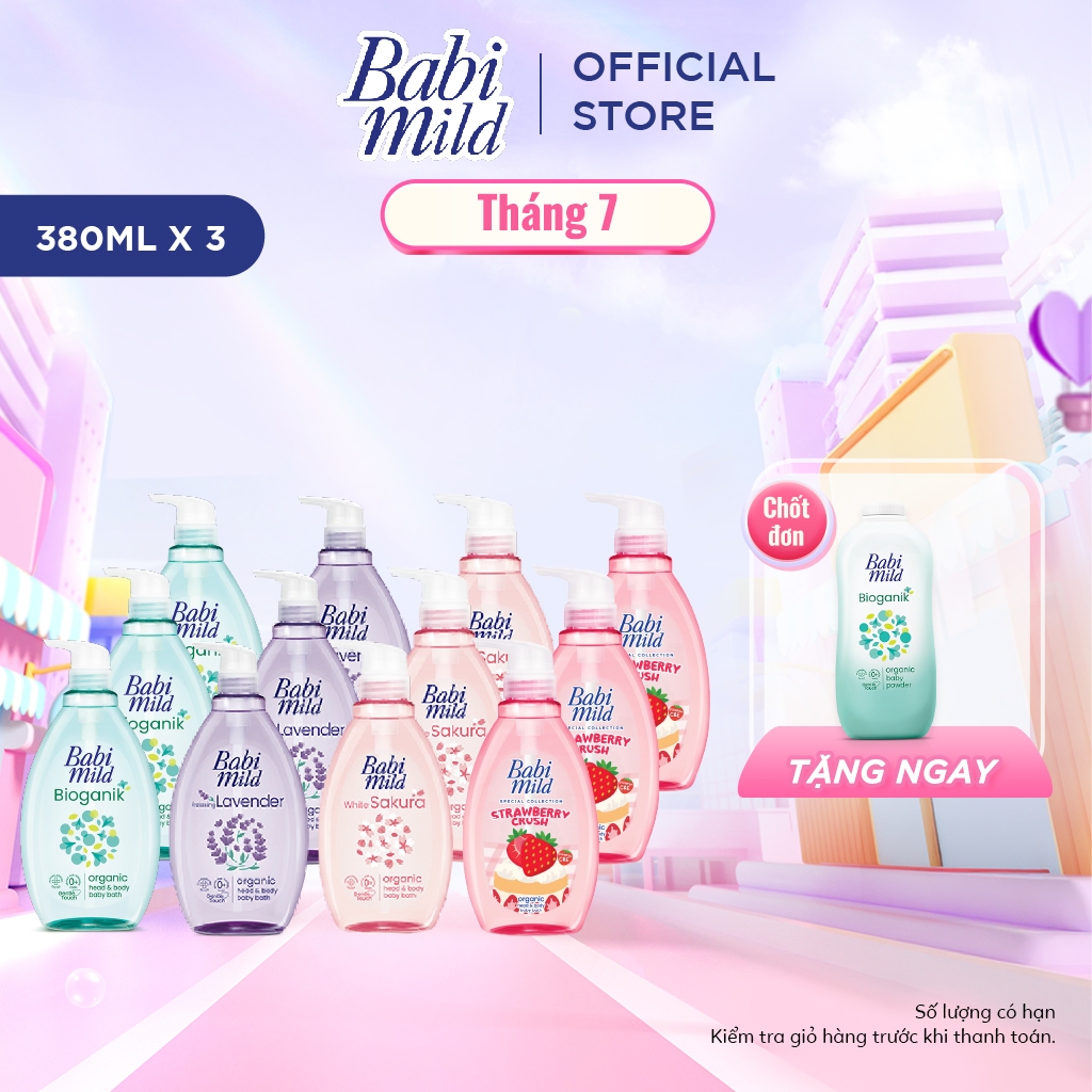 Combo 3 Sữa tắm gội toàn thân cho bé Babi Mild 380MLx3