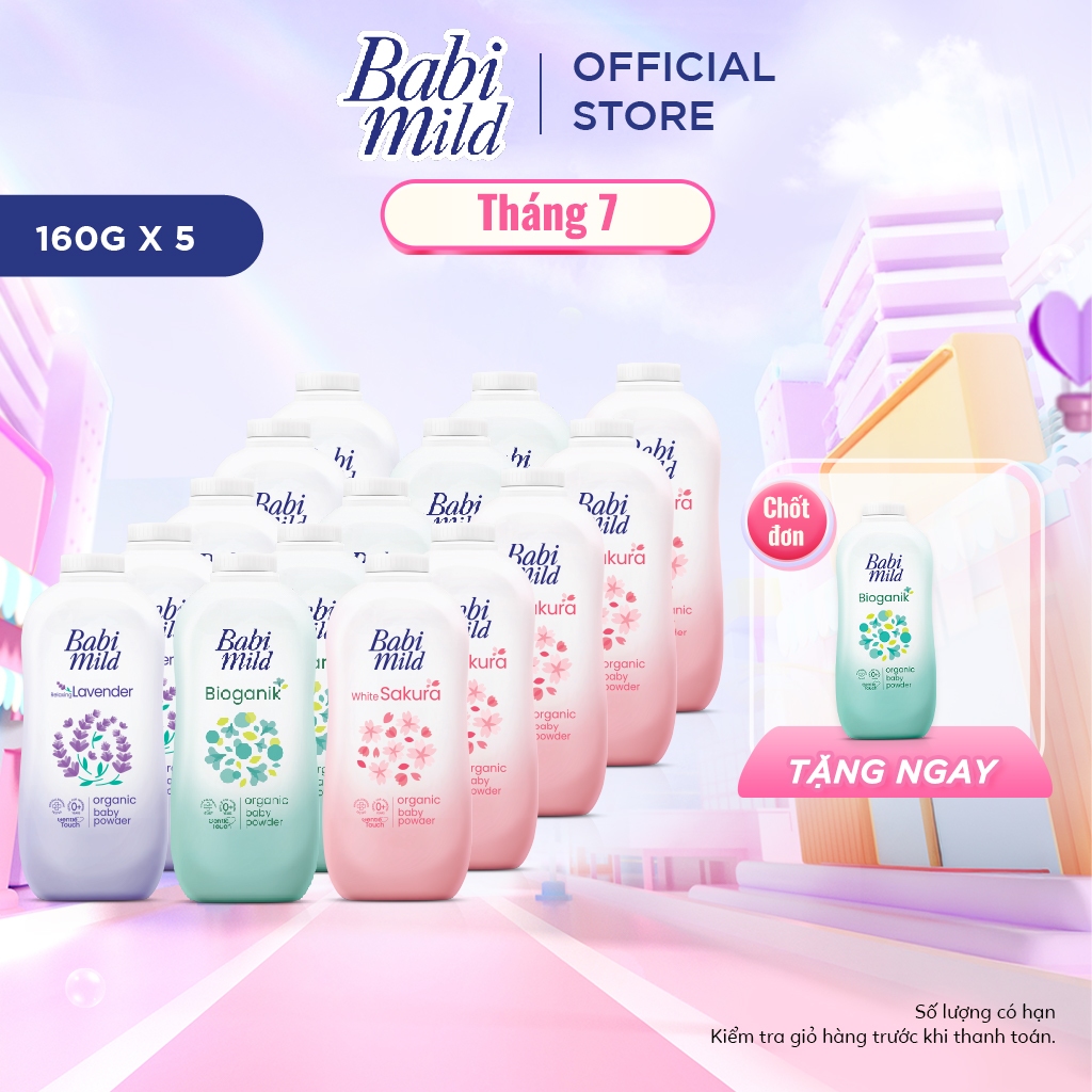 Combo 5 Phấn thơm Babi Mild 160Gx5