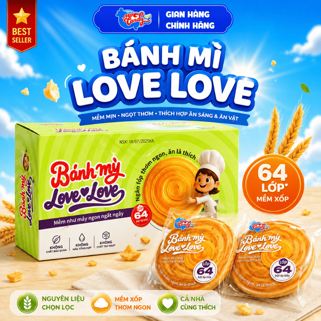 Bánh mì tươi Love Love, 64 lớp cuộn My Candy Việt Nam ăn sáng dinh dưỡng, tiện lợi