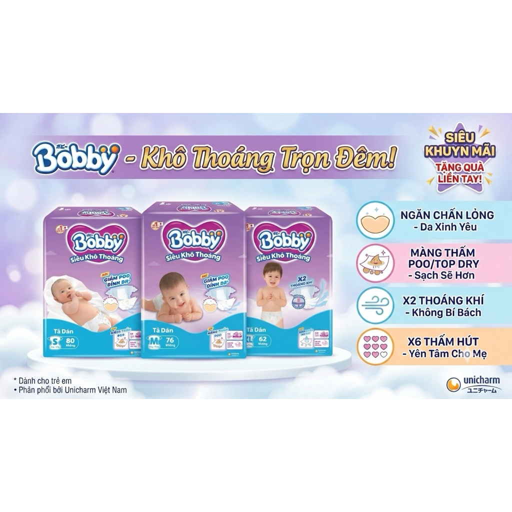 TÃ DÁN BOBBY SIÊU KHÔ THOÁNG - SUPER JUMBO S80 / M76
