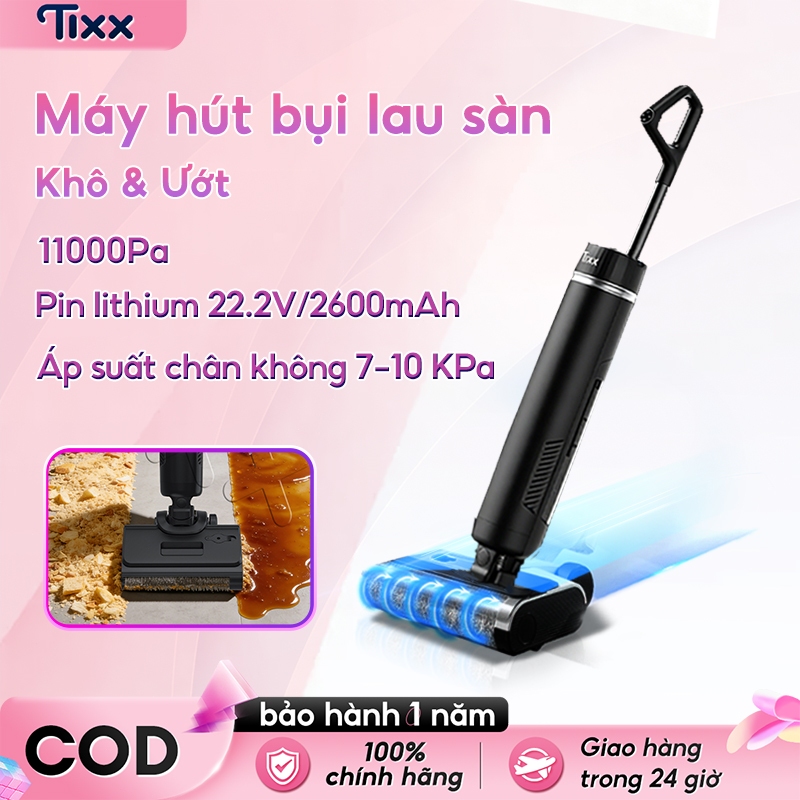 TIXX Máy hút bụi lau sàn Không dây 2600mAh nằm phẳng 180° Tự động vệ sinh máy hút bụi cầm tay