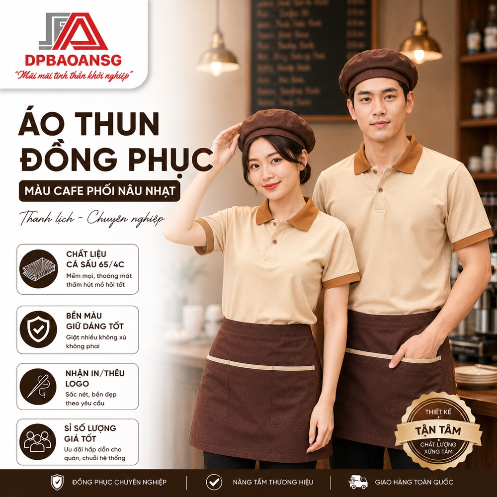 Áo Polo Cá Sấu Nam Nữ Màu Café Phối Nâu – Đồng Phục Quán, Công Ty, Mặc Hàng Ngày
