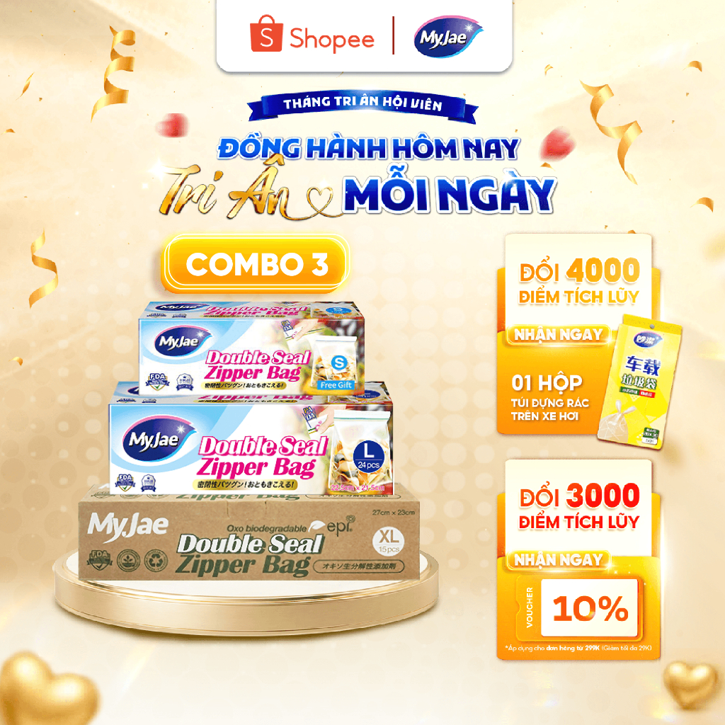 [DAILY LIVE T7] Túi zip đựng thực phẩm hai đường kéo PE MyJae, đáy đứng trong suốt, bảo quản thực phẩm