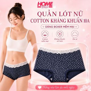 Quần lót nữ đùi cotton kháng khuẩn cao cấp ren sang trọng họa tiết hoa nhí đính nơ xinh xắn L5522