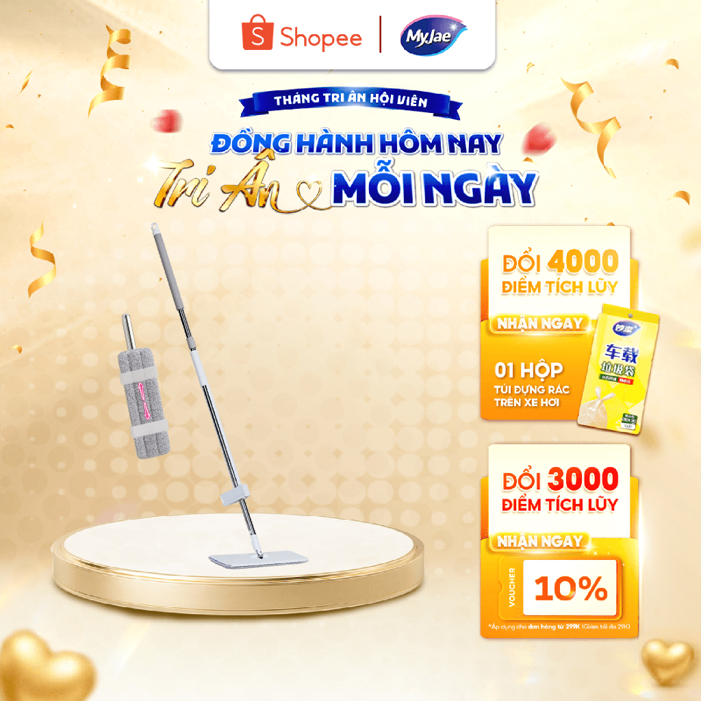 Cây Lau Nhà MyJae Đài Loan Sợi Polyester Kéo Vắt Thông Minh 360 Độ 125cm Tiện Lợi