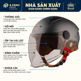 Mũ Bảo Hiểm 1/2 Royal M568k Có Kính Che Full Mặt, Nam Nữ Đi Xe Máy, Chính Hãng, BH 12 tháng