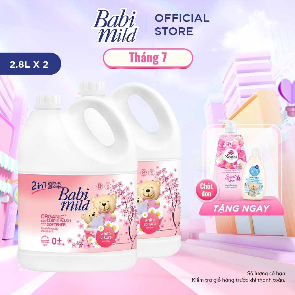 Combo 2 Nước giặt xả Babi Mild 2IN1 SAKURA 2.8Lx2