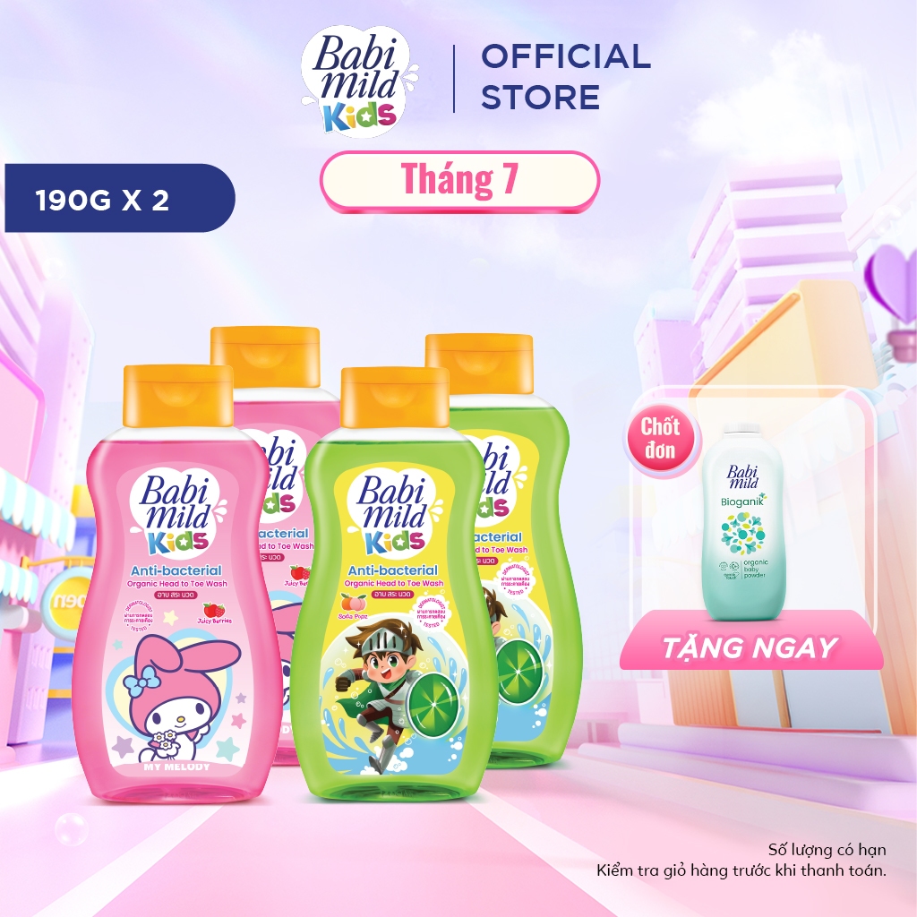 Combo 2 Sữa tắm gội toàn thân cho trẻ em Babi Mild Kids 190ML