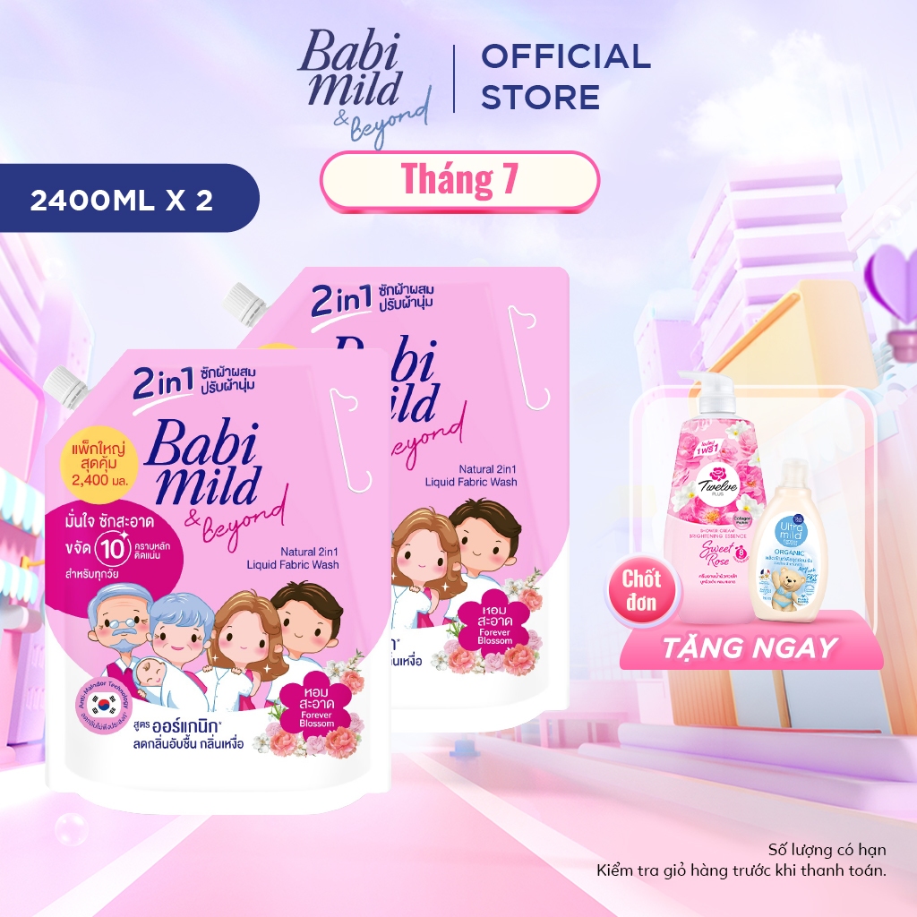 Combo Nước Giặt Xả 2in1 Babi Mild 2400mlx2