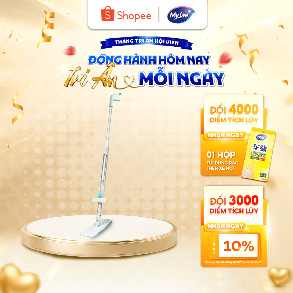 Cây lau nhà tự vắt phun sương MyJae xoay 360 độ sợi Microfiber