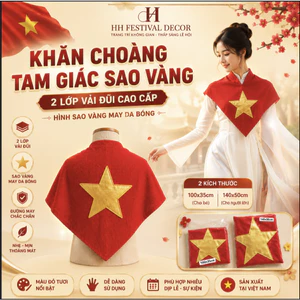 Khăn Choàng Tam Giác Sao Vàng 2 Lớp Vải Đũi 2 KT Chụp Ảnh 30/4, 2/9, Biểu Diễn, Trường Học, Lễ Hội