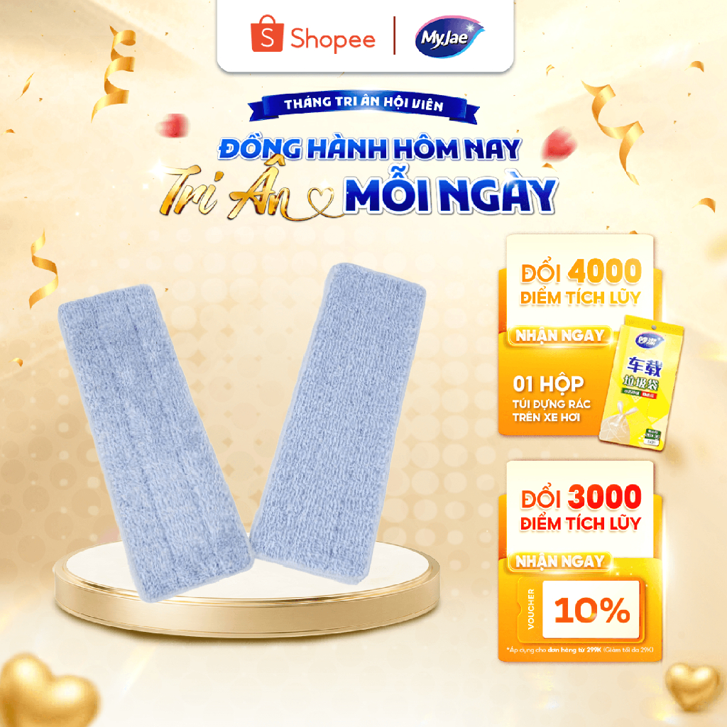 36 CM-Bông Lau Thay Thế Cây Lau Nhà MyJae Đài Loan Sợi Polyester Kéo Vắt Thông Minh Sạch Nhanh 360 Độ 125cm