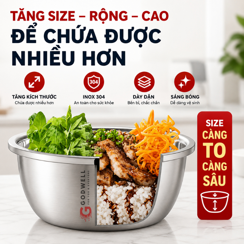 Bộ Thau Inox 304 cao cấp, Sâu Lòng, Chậu Rửa Đựng Đa Năng Đa Dạng Kích Thước, Sáng Bóng Bền Đẹp - ảnh 8