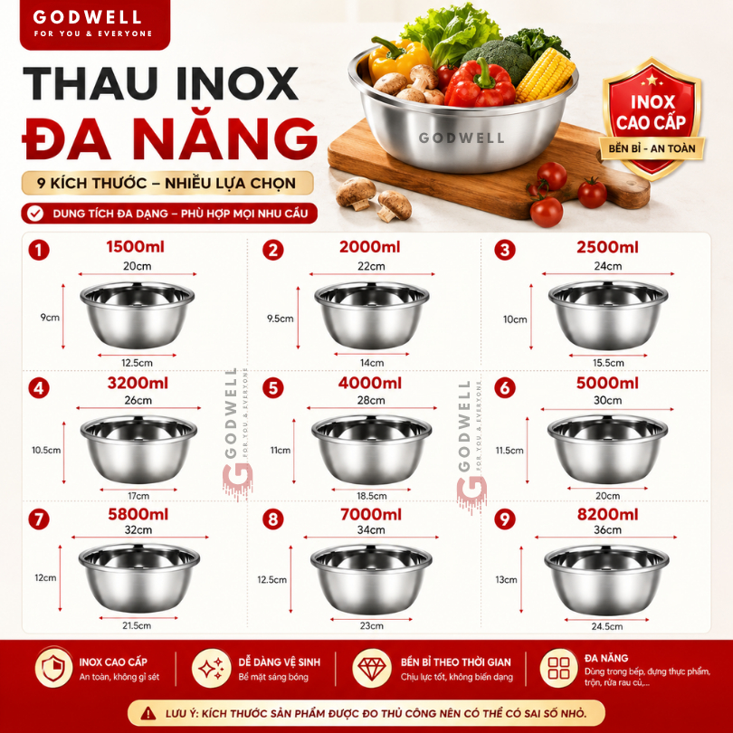 Bộ Thau Inox 304 cao cấp, Sâu Lòng, Chậu Rửa Đựng Đa Năng Đa Dạng Kích Thước, Sáng Bóng Bền Đẹp - ảnh 3