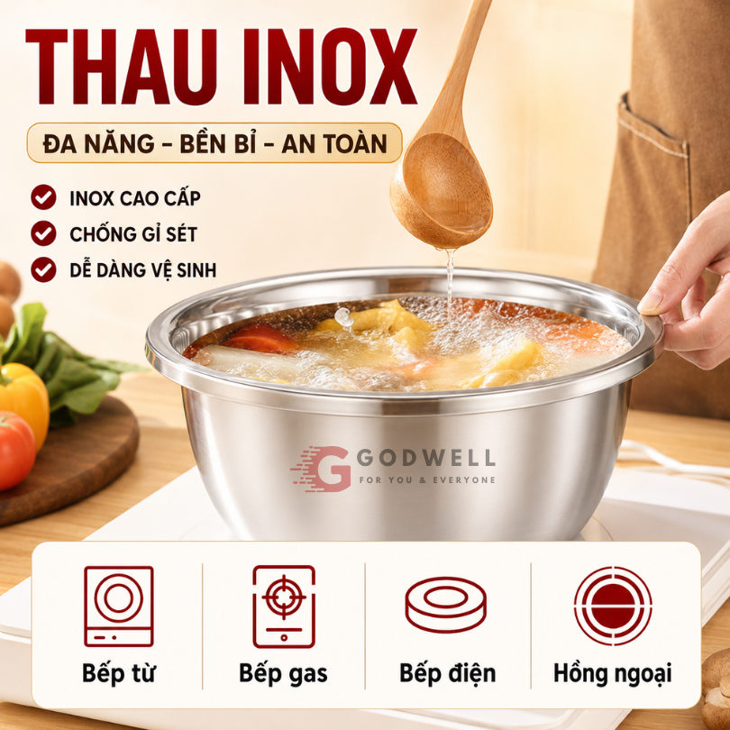 Bộ Thau Inox 304 cao cấp, Sâu Lòng, Chậu Rửa Đựng Đa Năng Đa Dạng Kích Thước, Sáng Bóng Bền Đẹp - ảnh 2