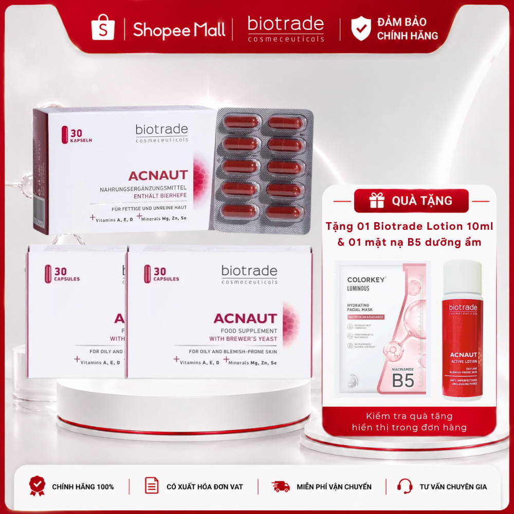 COMBO 3 Hộp Viên uống đẹp da, hỗ trợ giảm mụn BIOTRADE ACNAUT FOOD SUPPLEMENT - Skin Studio