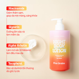 Kem dưỡng body Cao cấp Five Grains dưỡng trắng da Niacinamide, Alpha-Arbutin ban đêm bản nâng cấp 500ML