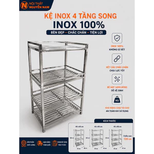 Kệ inox 4 tầng song Đa Năng - Cao Cấp, Chịu tải tốt - Bền Đẹp
