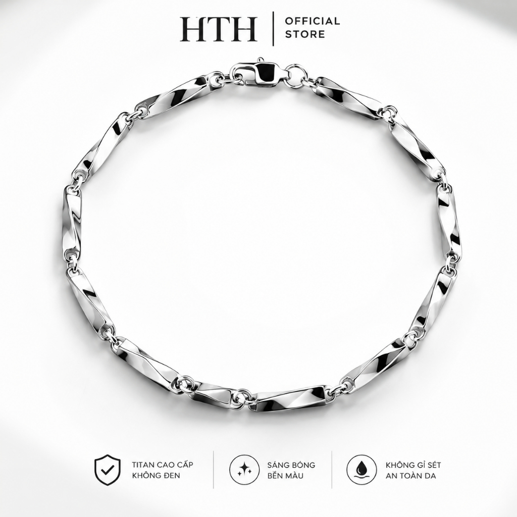 Vòng Tay Titan Nam Nữ HTH Unisex - Lắc Tay Titan Không Gỉ Dạng Mắt Xích Xoắn Phong Cách Hàn Quốc