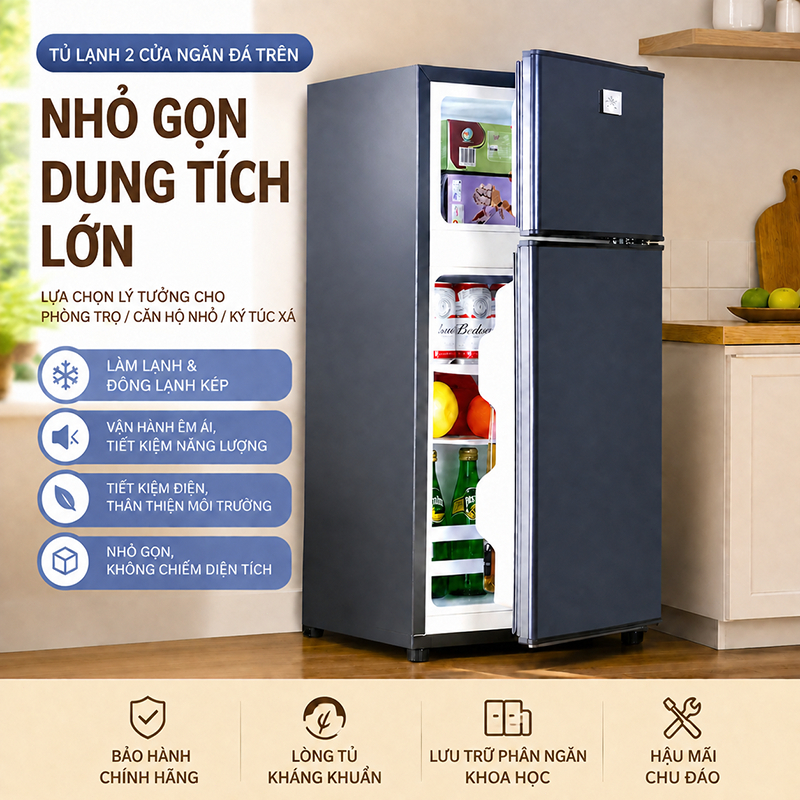 Cosanta Tủ lạnh mini, tủ lạnh làm lạnh nhanh ngăn đá và ngăn lạnh giữ đồ luôn tươi mới,  kiệm điện