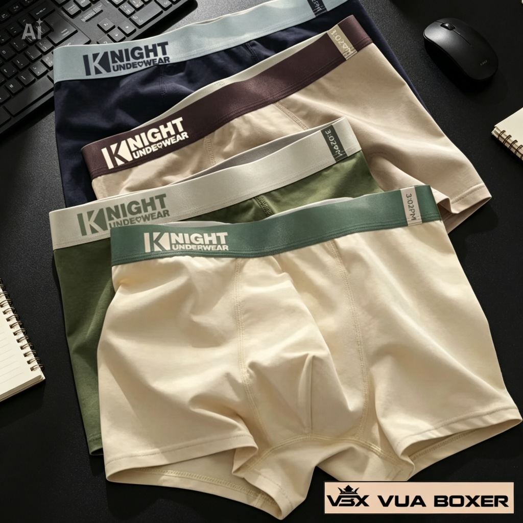 Sét 4 quần sịp nam VUA BOXER boxer quần xì sịp đùi cotton mềm mịn ship nam co dãn thấm hút KNIGHT