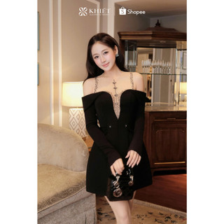 Đầm đen gold gân cao cấp phối đá tinh xảo, phong cách dạ tiệc sang trọng Khiết Style KD592