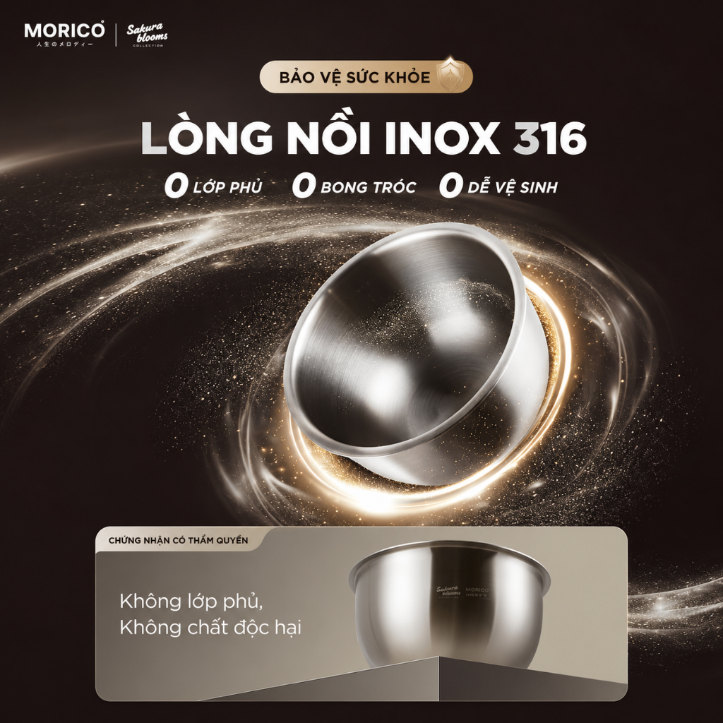 Nồi Cơm Điện Cao Tần Morico MR800IH Inox 316, Công Nghệ IH, Gia Nhiệt 360°, Inverter Tiết Kiệm Điện