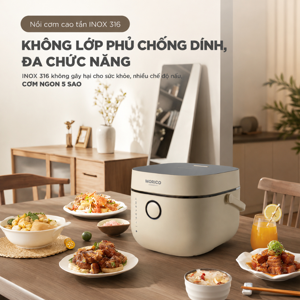 Nồi Cơm Điện Cao Tần Morico MR800IH Inox 316, Công Nghệ IH, Gia Nhiệt 360°, Inverter Tiết Kiệm Điện