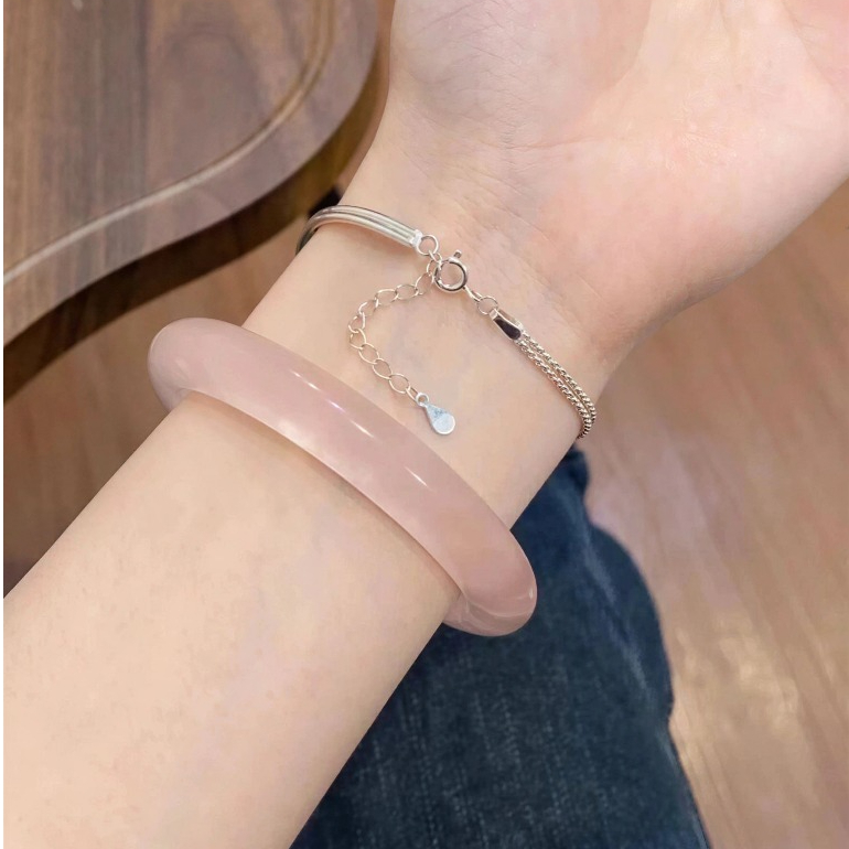 [𝐒𝐀𝐋𝐄] Vòng Tay Mắt Mèo Đào Hoa Nương Premium Hồng Trong – Trang Sức Đá Tự Nhiên Sang Trọng