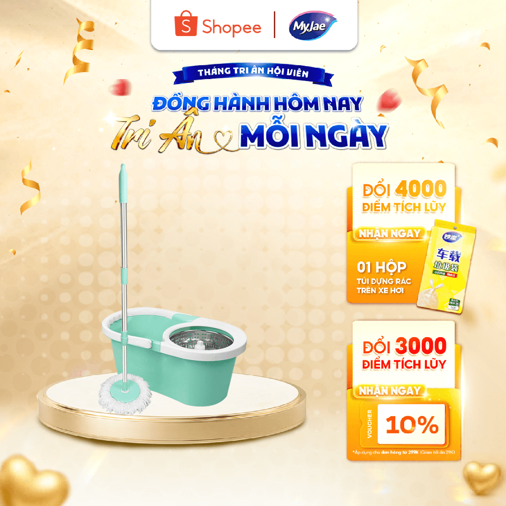 [Võ Hà Linh x MyJae] Bộ Lau Nhà MyJae Sợi Microfiber Xoay 360 Độ Thông Minh, Lau Sạch, Nhanh Khô 134cm Bền Sạch