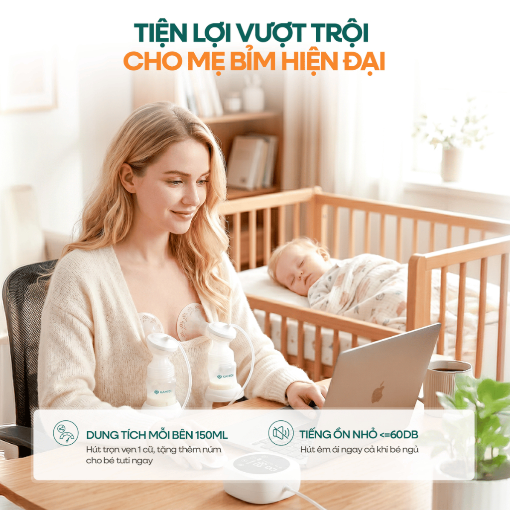 Máy Hút Sữa Điện Đôi Kamidi Max - Phễu Hút Silicone Mềm Mại - Hút Kiệt