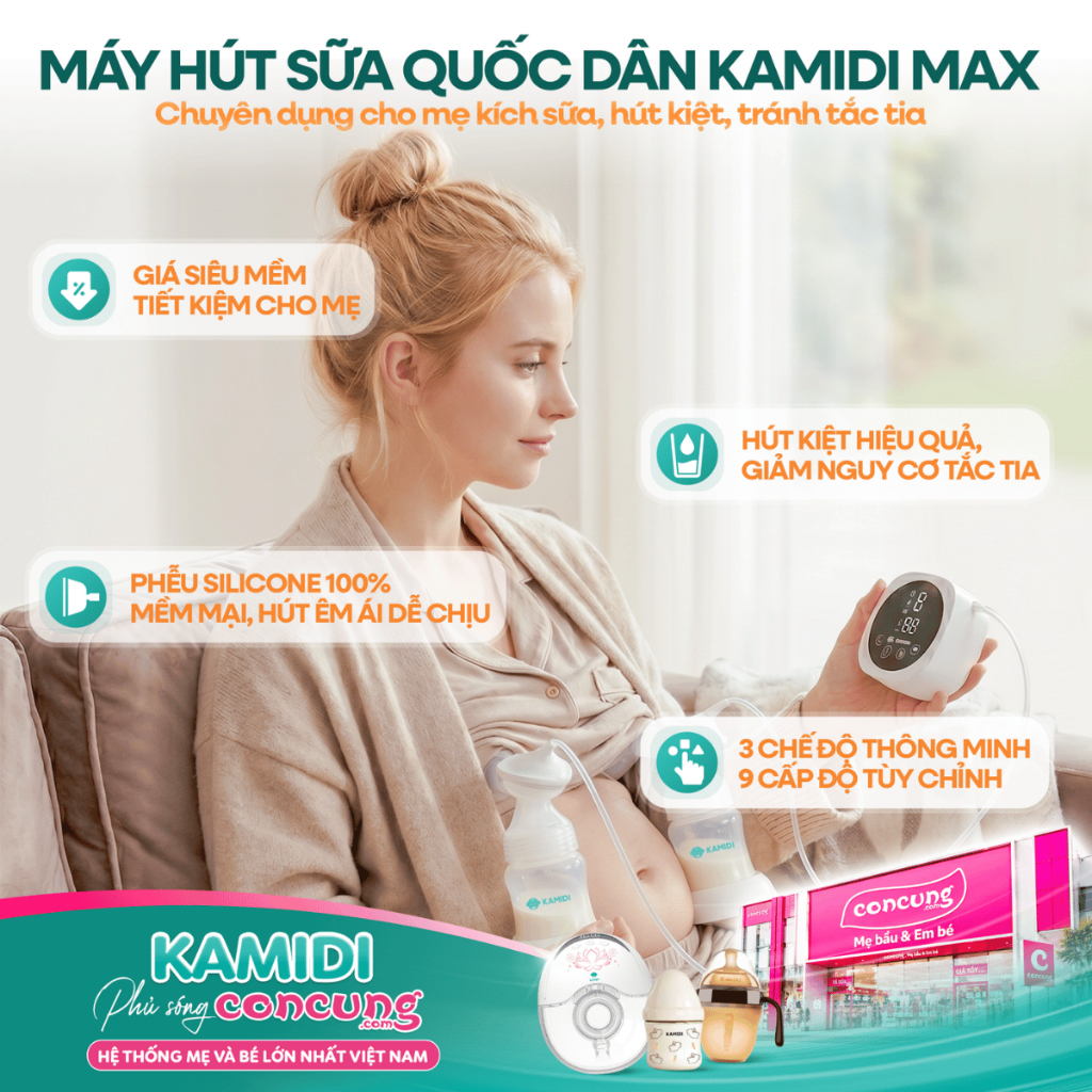 Máy Hút Sữa Điện Đôi Kamidi Max - Phễu Hút Silicone Mềm Mại - Hút Kiệt