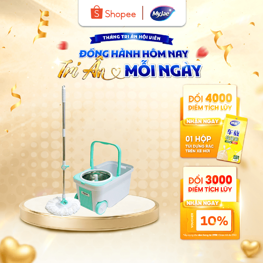 Bộ Lau Nhà MyJae Đài Loan Sợi Microfiber Xoay Siêu Tốc 360 Độ Thông Minh 129.5cm