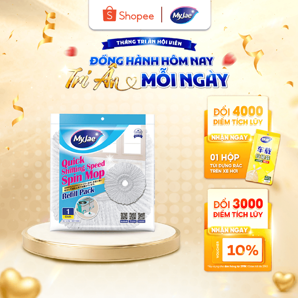 Bông Lau Thay Thế MyJae Dạng Tròn Dành Cho Cây Lau Nhà Xoay 360 Độ
