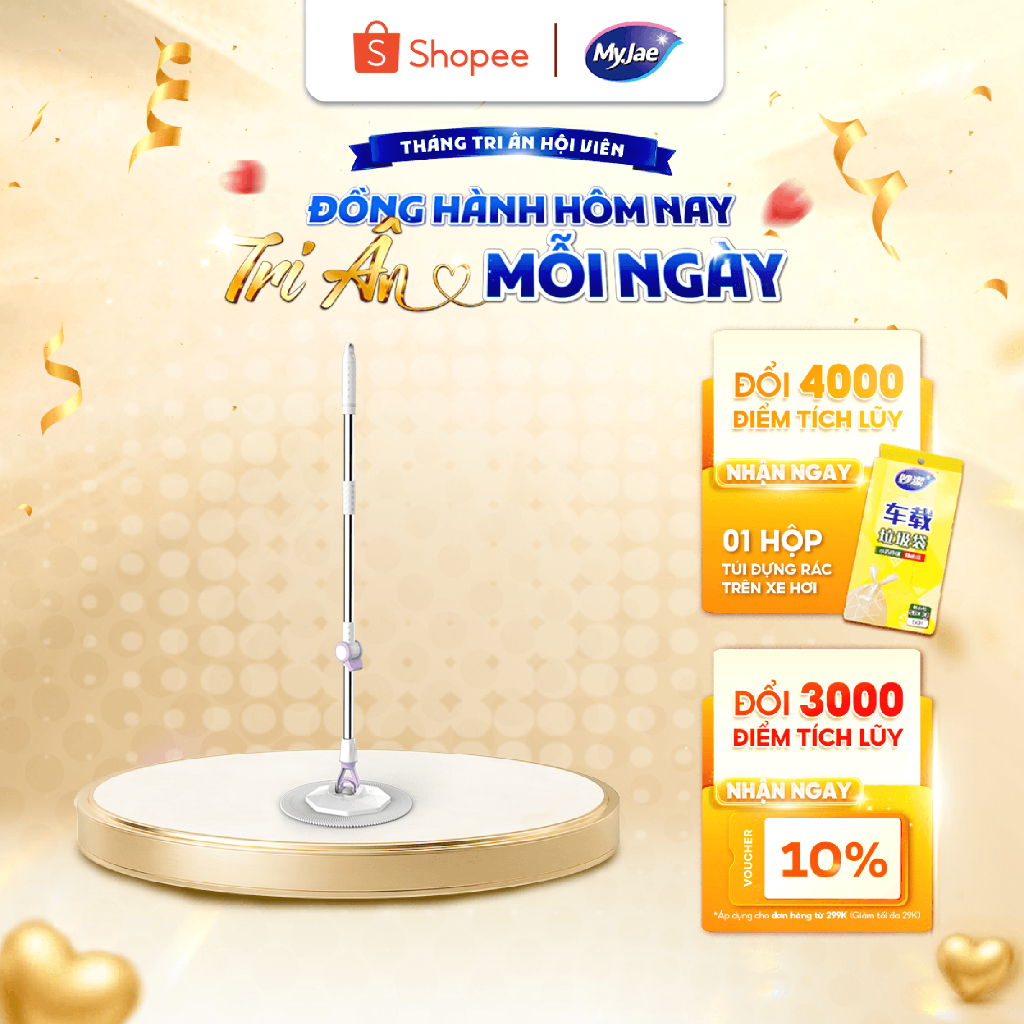 Cây Lau Nhà Đơn MyJae Sợi Microfiber Xoay 360 Độ Phù Hợp Cho Nhiều Loại Thùng Lau 134cm