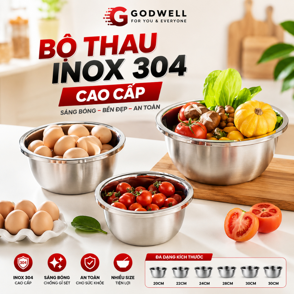 Bộ Thau Inox 304 cao cấp, Sâu Lòng, Chậu Rửa Đựng Đa Năng Đa Dạng Kích Thước, Sáng Bóng Bền Đẹp - ảnh 9